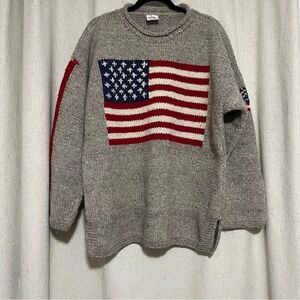 Patriotic Gray Sweater with American Flag Design